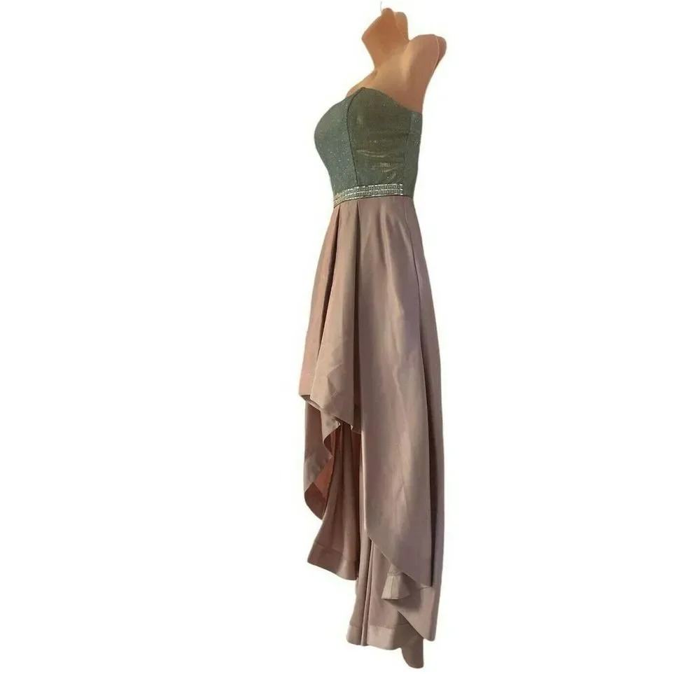 Speechless Mauve Spaghetti Strap Satin Silver Tulle Evening Gown Prom Dress - Picture 6 of 12